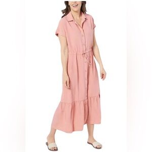 Side Stitch Tiered Maxi Dress with Short-Sleeves Coral